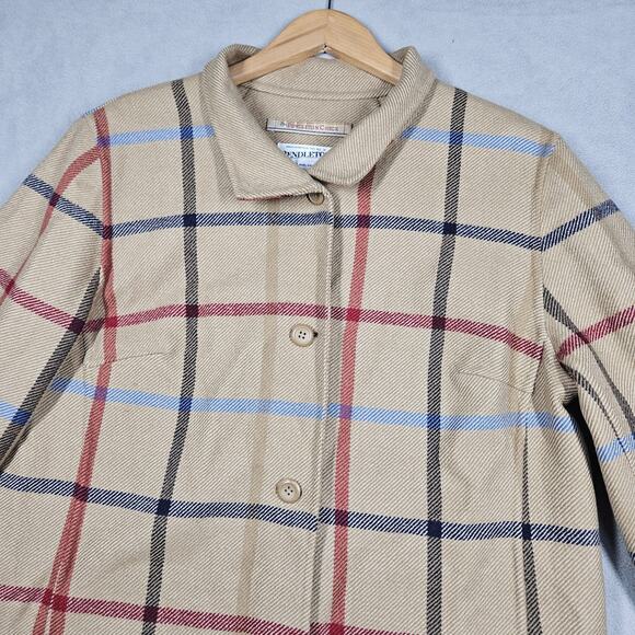 Pendleton Jacket Womens Medium The Check Wool Jacket Tan Plaid Reversible Classy - Picture 3 of 12